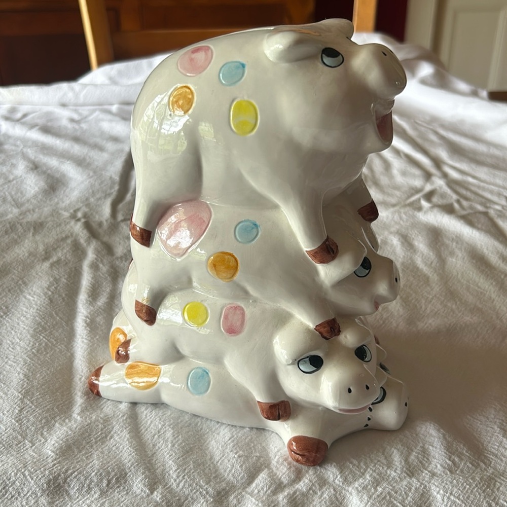 4 Pig High Ceramic Pile Pokadots Coin Bank 8" Tall by Henriksen Imports Taiwan